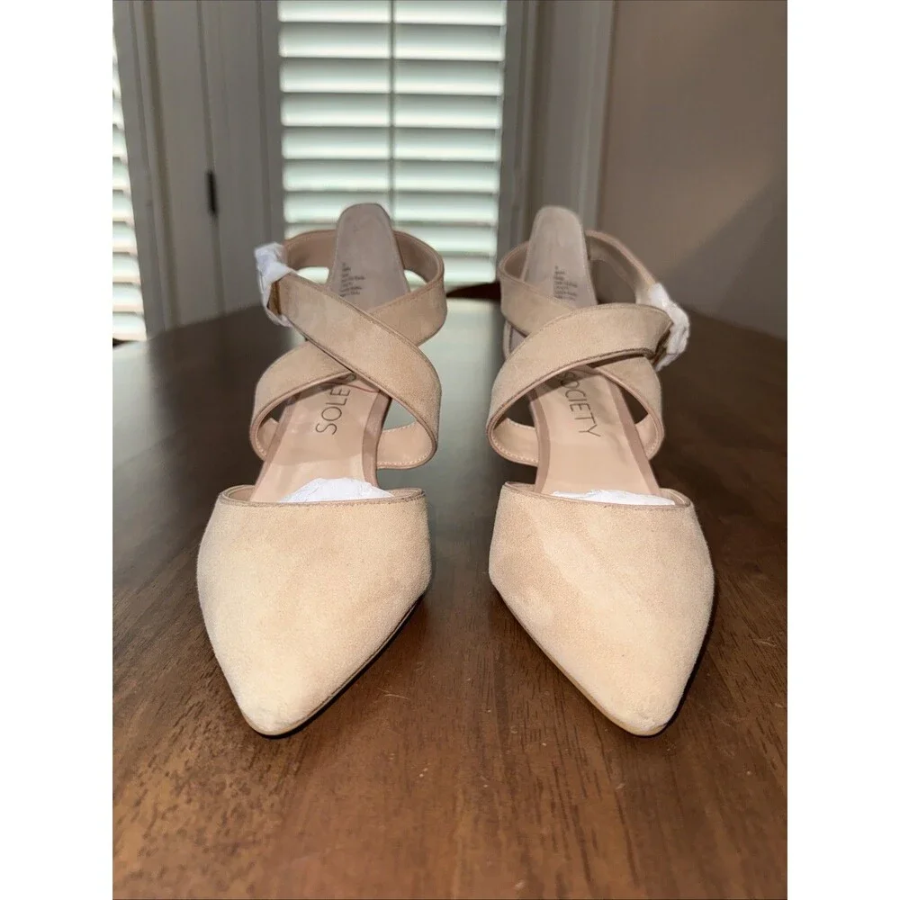 SOLE SOCIETY Tamra Adobe Kid Suede Heels Women’s Size 10 | Gold Buckle | 3” Heel